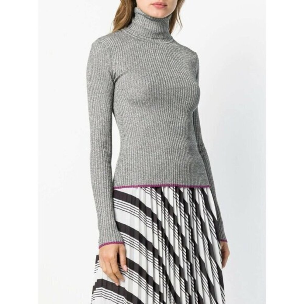MARCO DE VICENZO Silver Glitter Sweater Turtleneck Knit Top Sz L 44 IT NWT $555